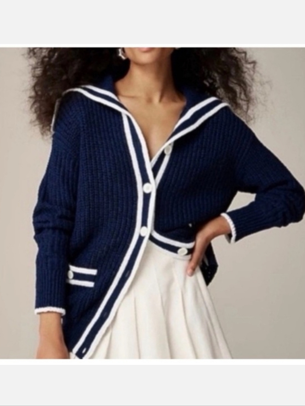 J Crew Navy Ribbed Sailor Collar Cardigan Sweater - Women Small